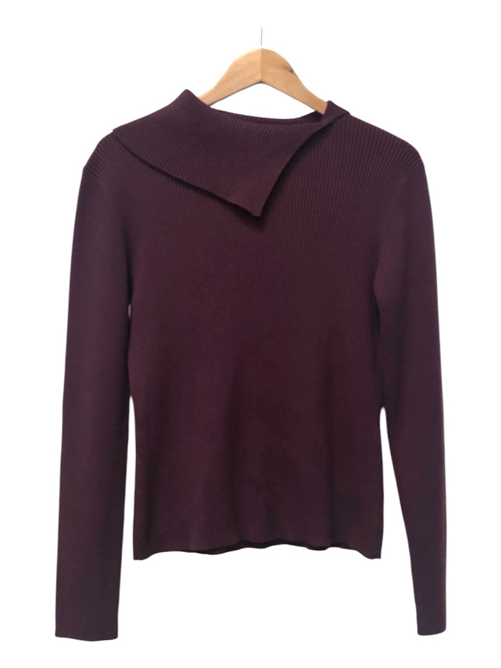 Casual Corner Annex Burgundy Ribbed Cowl Neck Sweater Foldover Collar Large - Picture 2 of 11
